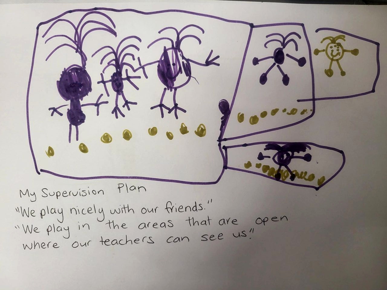 A Lakeview Preschool child's supervision plan showing their ideas about safe play and educator supervision